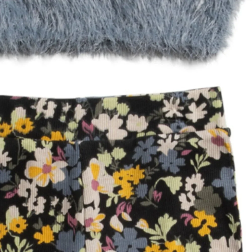 NWT Volcom Girls Long Sleeve Knit Sweater & Flare Floral Pants Set Dusty Blue
